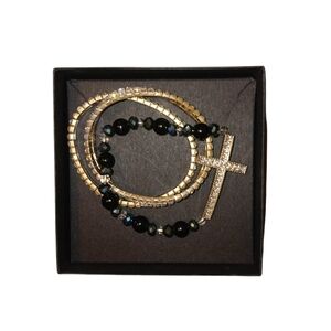 NWOT 3 Piece Stretch Bracelet Set, Silver Crystal Cross